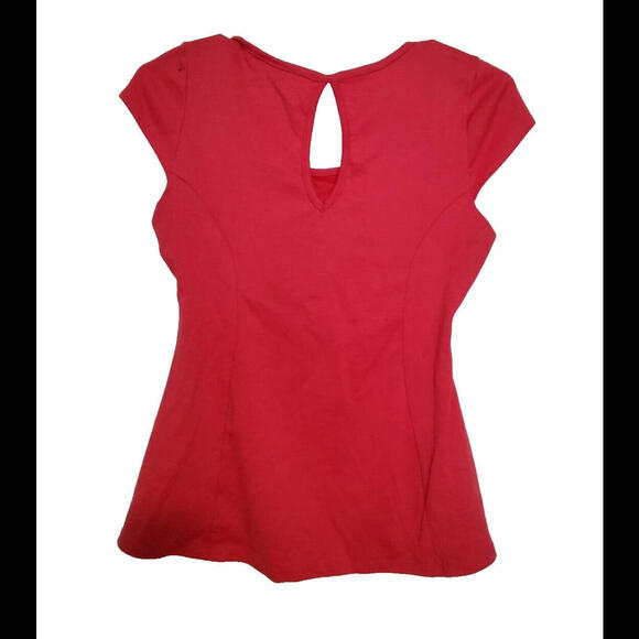 Belinda Coral Pink T-Shirt Gold Embroidered Front Open Back S/M - Picture 3 of 5